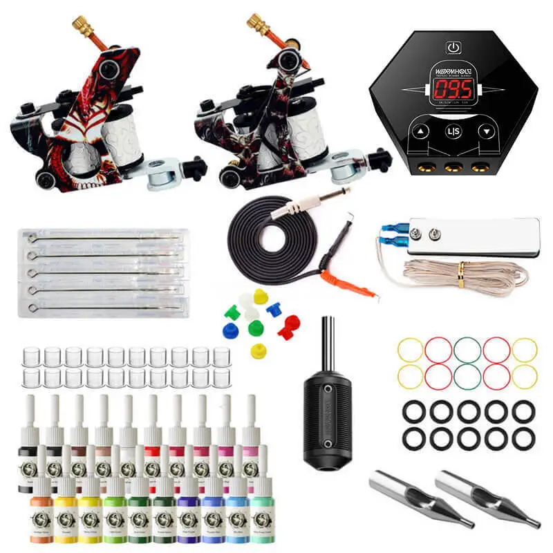 

Tattoo Machine Set Hexagon LED LCD Tattoo Power Supply 20 Colors 5 Tattoo Needles Double Machine Tattoo Set Aluminum Box