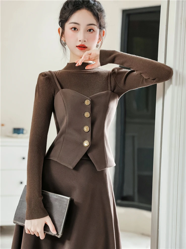 Осенне-зимний французский костюм с пальто внутренняя одежда женский сладкий