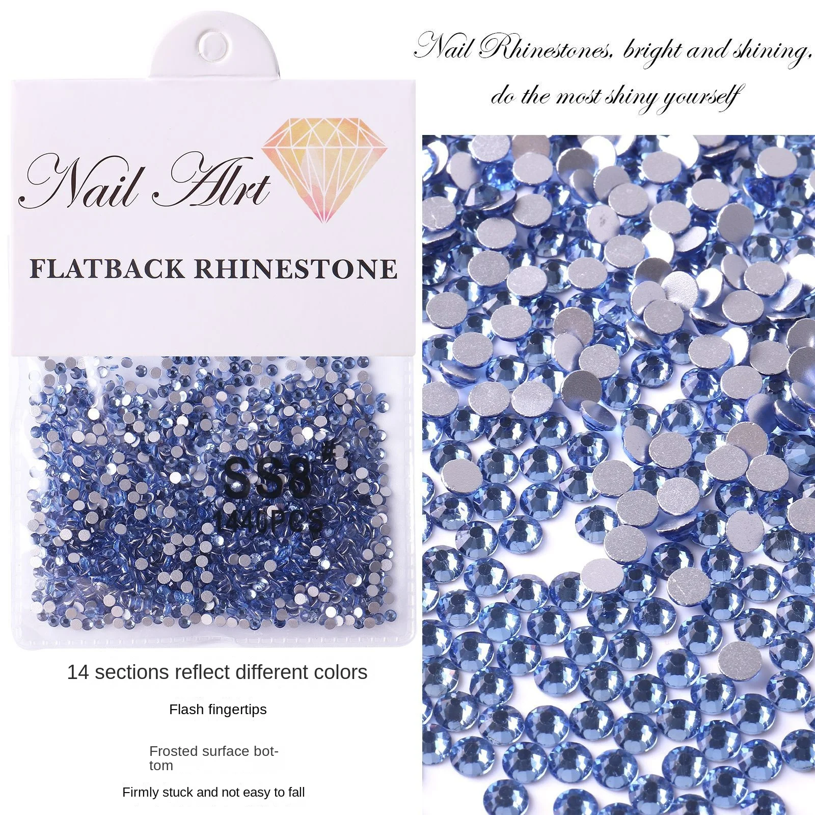 

1440pcs Nails Autocollant Diamant Capri Blue Non Hotfix Diamond Glue Nail Art Decoration Round Beads Diy Eye Jewelry for Makeup