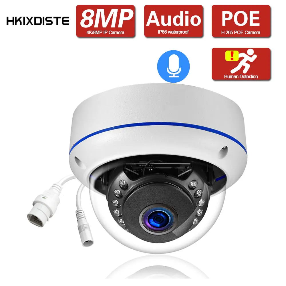 

8MP 4K Dome Surveillance IP Video Waterproof Outdoor POE Camera Audio Record Motion Detection+Email Alert CCTV Camera 40M IR