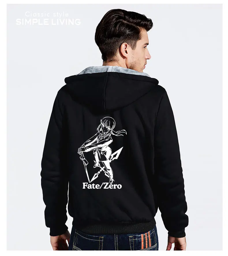 Fate Zero Stay Night Anime Black Hoodies Cardigan Sweatshirts Harajuku Streetwear Zipper Jacket Student Men Hoodies Coats Autumn