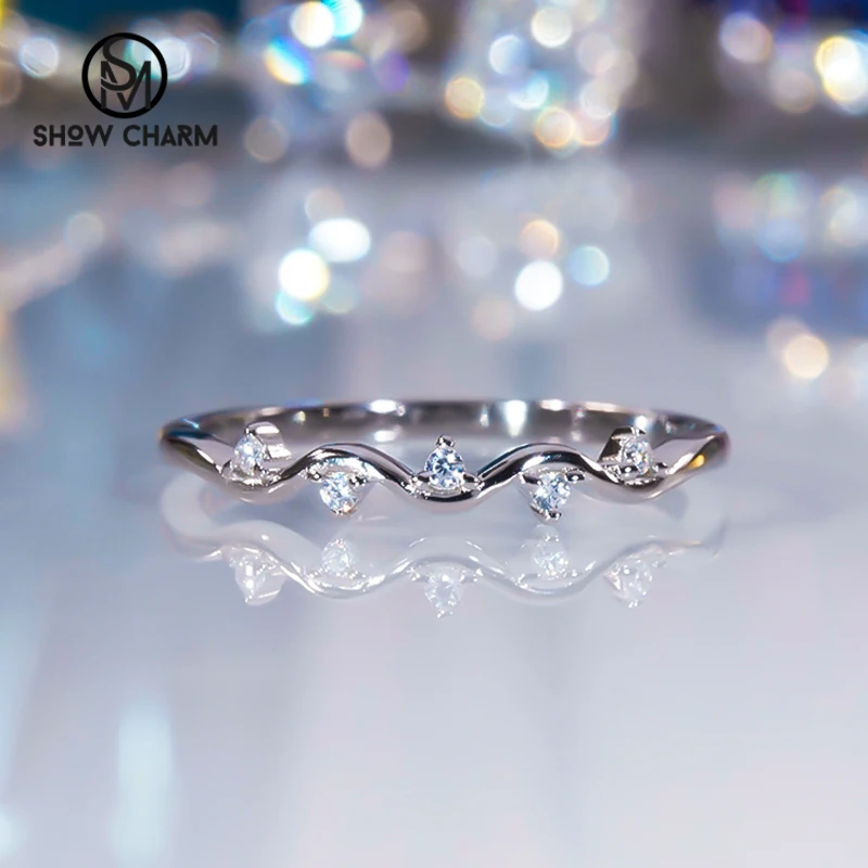 

Волнистое женское кольцо, серебряный крутой S-образный нишевой дизайн, полукруглая ряда бриллиантов, многослойный простой круг, маленький сломанный