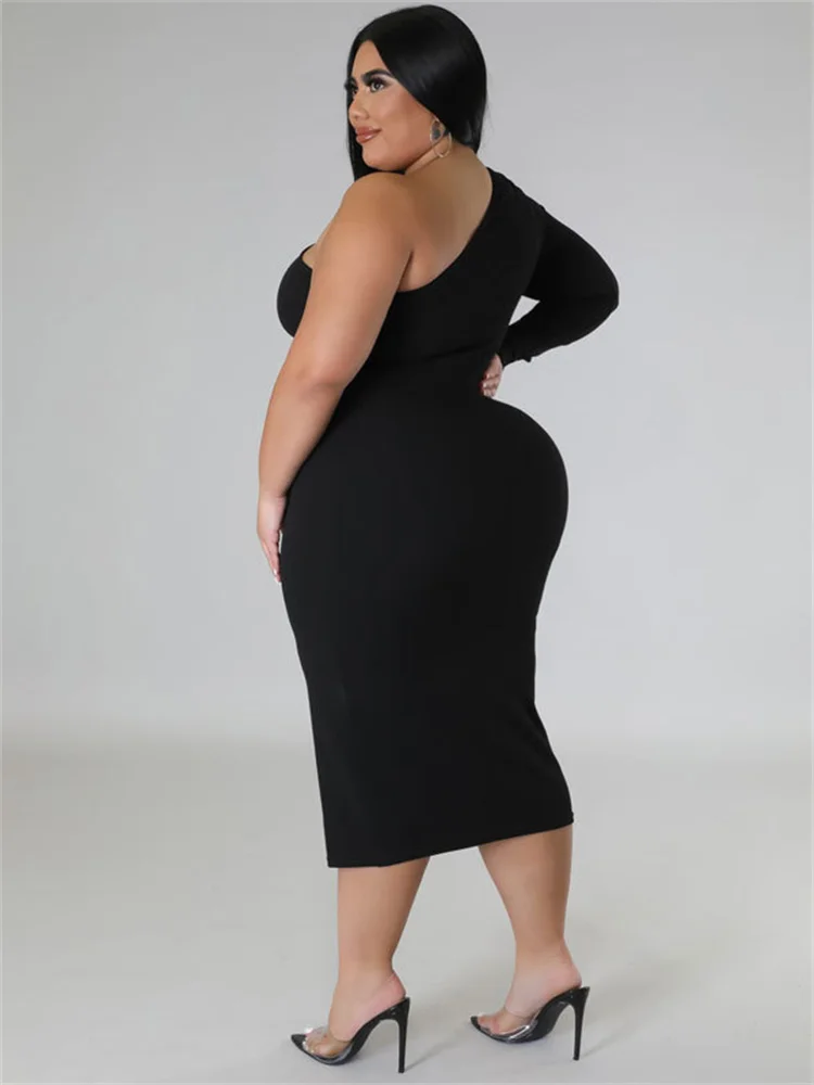 Plus Size Dresses for Women Single Sleeve Elegant Solid Sexy Zipper Maxi Dress New Summer Clothes Whol 3xl 4xl 5xl 6xl