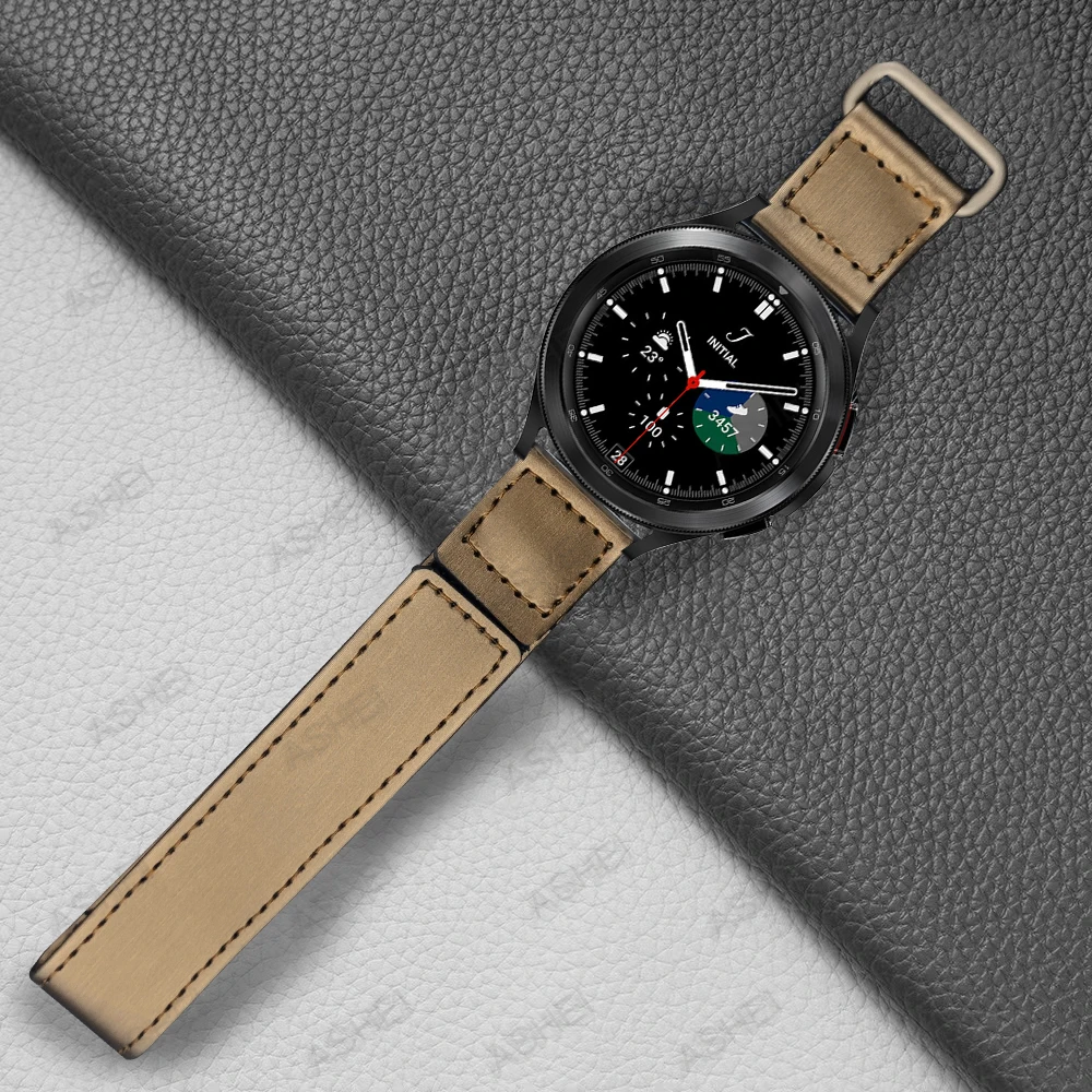 

20mm Velcro correa for samsung watch 4 44mm 40mm galaxy watch 4 classic 46mm 42mm band for Omega watch amazfit bip leather strap