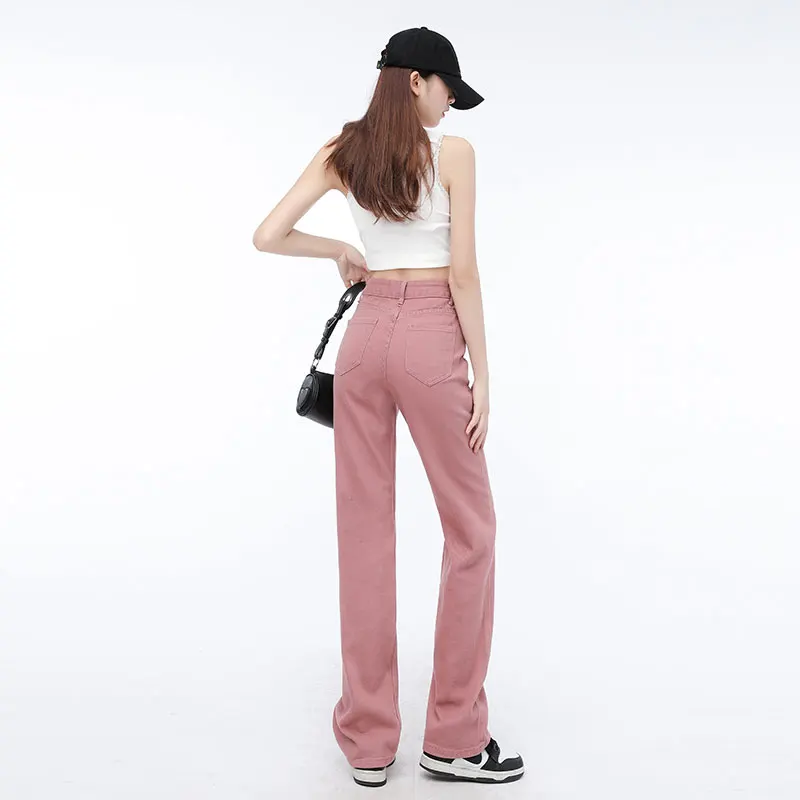 Jeans women's trousers pink summer 2023 casual new high waist straight leg versatile casual wide leg draped mop pants