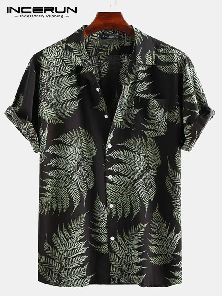 

INCERUN Men Hawaiian Shirt Printing Short Sleeve 2022 Lapel Casual Shirts Streetwear Vacation Summer Button Leisure Camisa S-3XL
