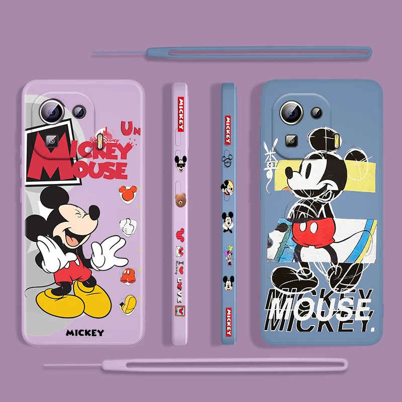 

Disney Anime Mickey Mouse Phone Case For Xiaomi MI 12 11i 11 11T 10 10T 10S 9 SE Lite Pro Ultra Liquid Left Rope Silicone Fundas