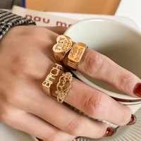 2022 vintage punk rings set for woman retro gold color heart letter emo rings for teens y2k accessories new party gift jewelry