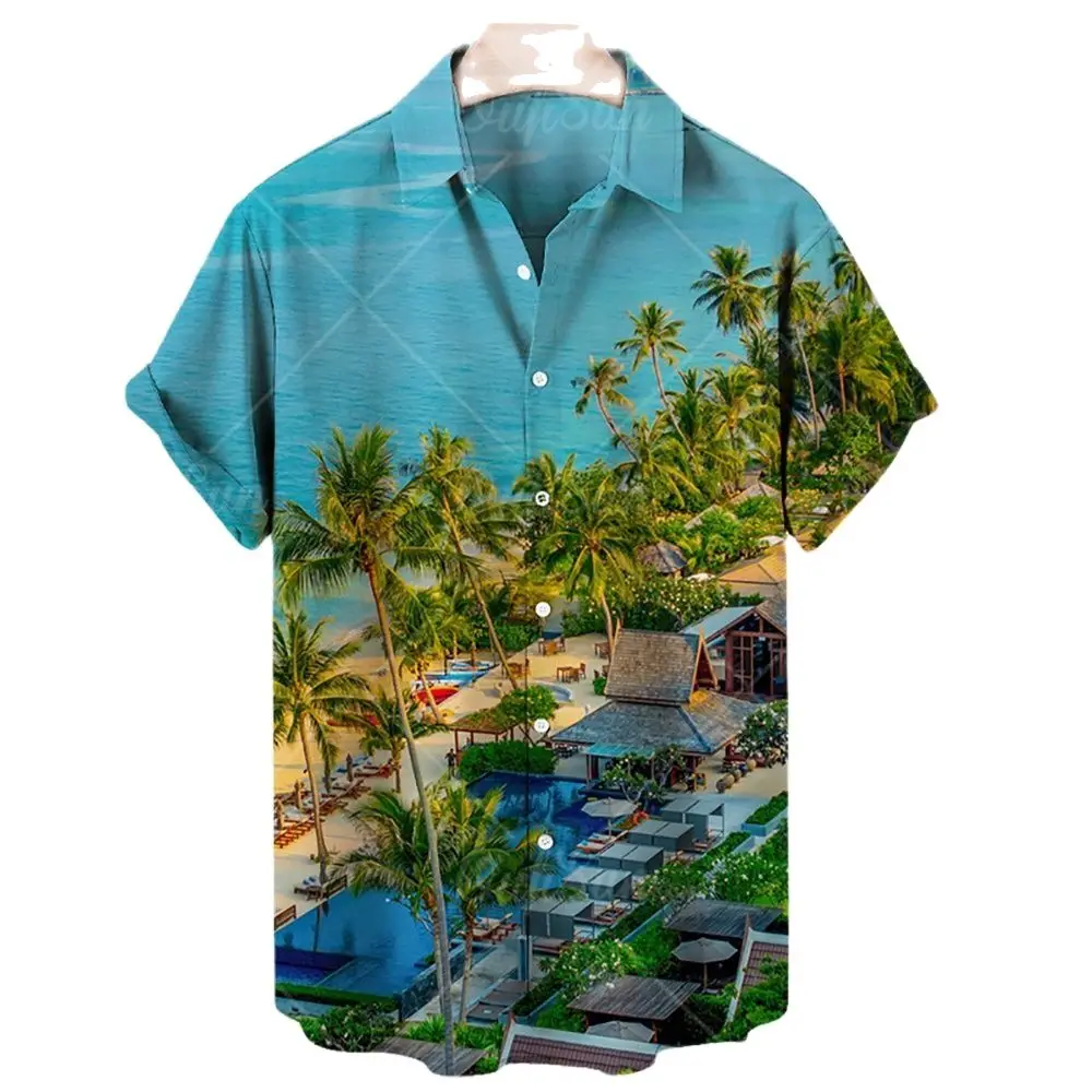 Гавайские мужские и женские рубашки, повседневные нейтральные рубашки с коротким рукавом, пляжные рубашки с кокосовым 3D-принтом, повседнев...