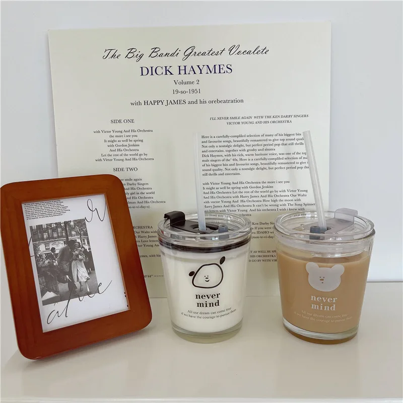 Корейский мультяшный соломенный стеклянный стакан кофейная чашка с принтом