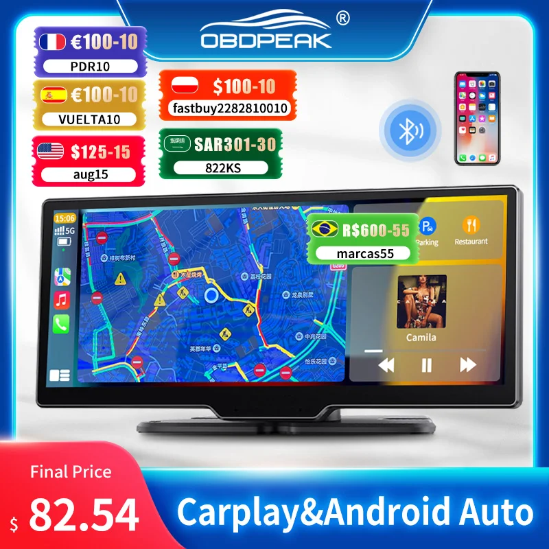 10.26" Dash Cam Rearview Camera Wifi Carplay & Android Auto 4K DVR GPS Navigation Video Recorder Dashboard Dual Lens 24H Park