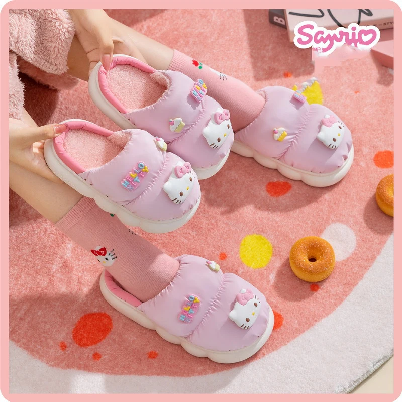 

Sanrio Hello Kitty Winter Parent-Child Cotton Slippers Girls Cute Children Thick Sandals Home Keep Warm Anti-Slip plush Shoe kid