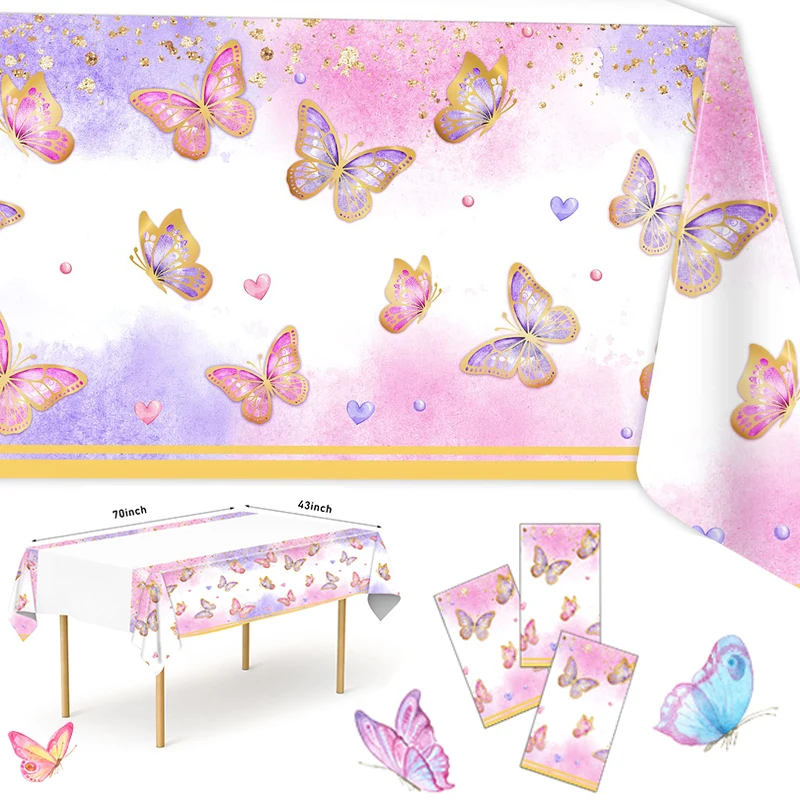 Gold Butterfly Plastic Table Cover Party Disposable Tablecloth Birthday Wedding Bachelor Party Decorations Table Cloth 71x43inch