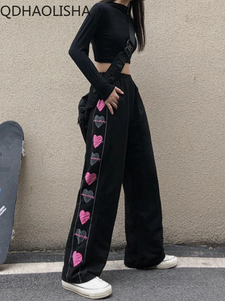 Женские брюки, уличная одежда с рисунком острых девушек, бархатные спортивные брюки в стиле Харадзюку, модные черные широкие брюки Y2k, женская одежда
