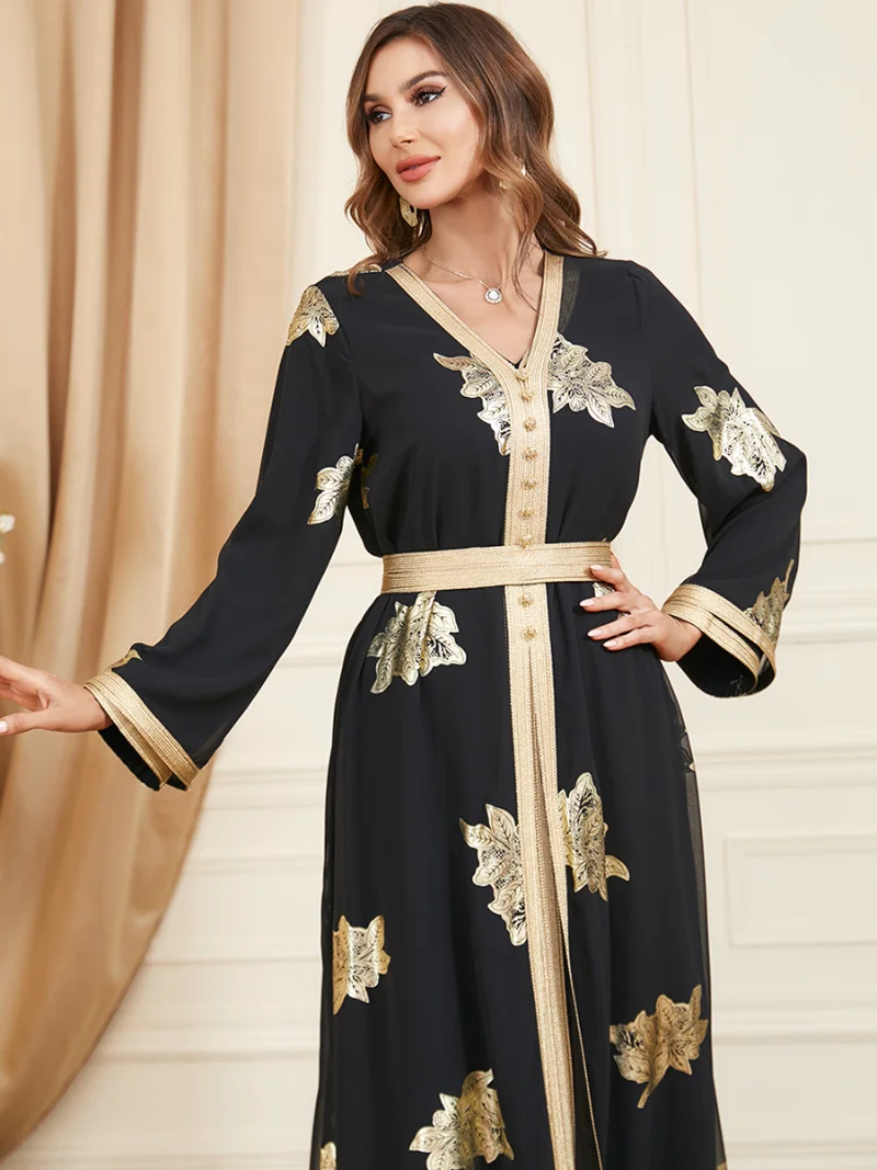 Eid Muslim Dress Abaya Women 2 Piece Set Morocco Party Dresses Ramadan Mubarak Belt Kaftan Vestidos Maxi Abayas Set Elegant Robe