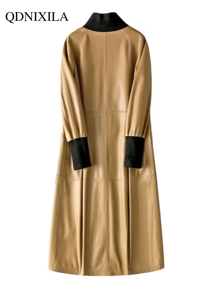 Women's Leather Jacket Sheepskin Coat 2023 New Korean Version of Loose Long Trench Coat PU Women Jacket New In Outerwear