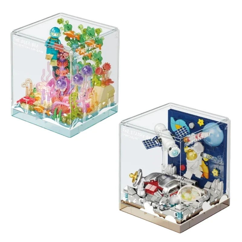 Unterwasserwelt Box Bausteine Monannu Spielzeug Raum Modell Orn Sog teksto LRTisches Kleine Xochen Sammlung