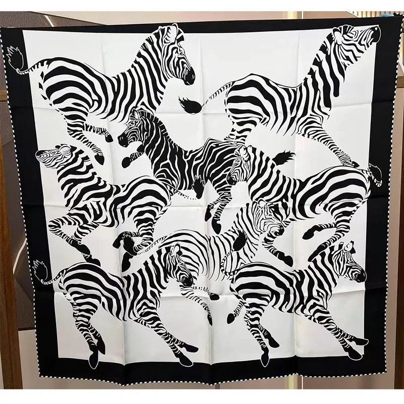 Модный 90 шелковый шарф с черным и белым принтом 100% Шелковый шейный платок шарфы