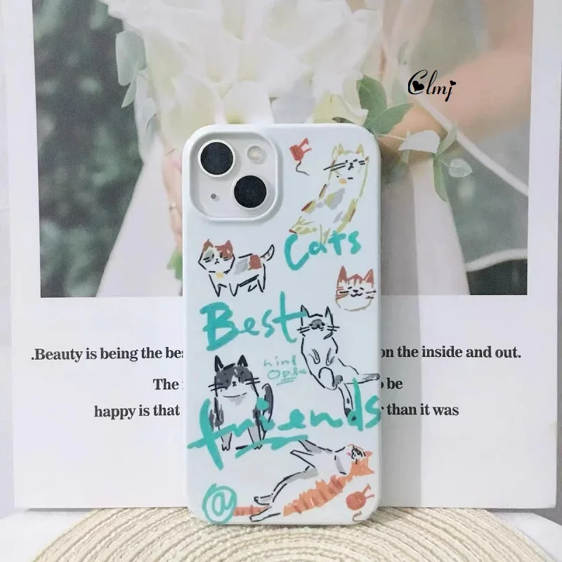 

Clmj Vintage Cute Cat Dog Animal Phone Case For iPhone 13 Pro 14 Plus 12 Mini 11 7 8 XS Max X XR Se 2020 Silicone iPhone Cover