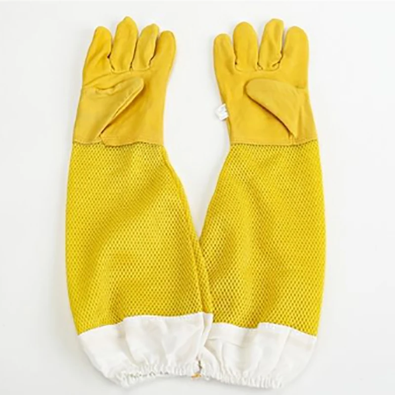 Защитные перчатки для пчеловодства из дышащей овчины длинные желтые сетчатые 1