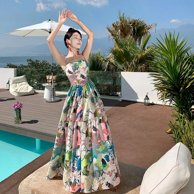 

New Elegant Women Ruffle Backless Bridesmaid Dress 2023 Summer Maxi Floral Bodycon Vacation Party Slip Birthday Kawaii Sundress