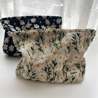 daisy embroidery cosmetic bag women floral makeup case organizer pouch travel toiletry bag corduroy canvas korean beauty case