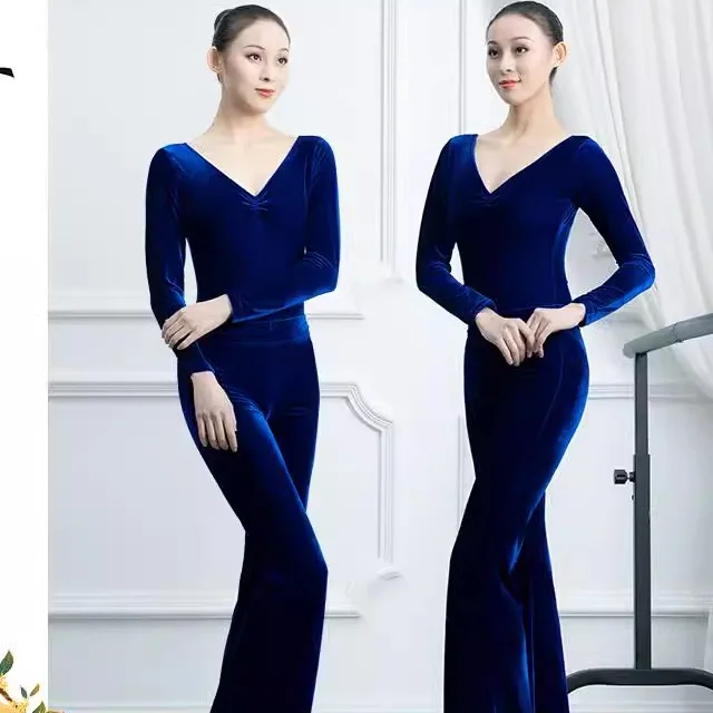 Long sleeve Gold Velvet Shapewear Set Autumn and Winter Dance Exercise Clothing Collective Performance Temperament Clothes Gy...