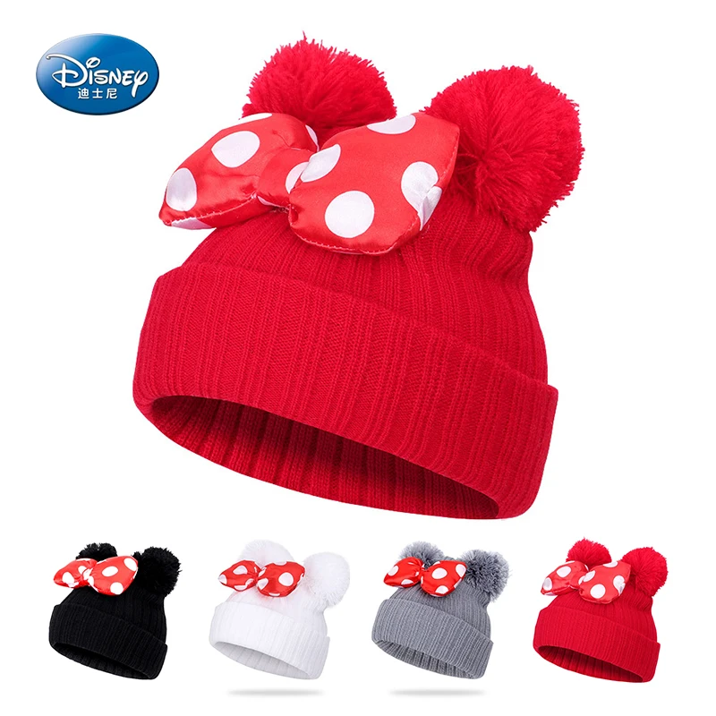 

Disney Cartoon Mickey Beanie Cap Kids Caps With Pompom Minnie Mouse Bow Knitted Hat Boys Girls Winter Bonnet Hats Gift For Child