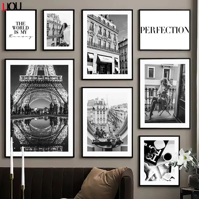 Черно-белое Парижское полотенце постеры в скандинавском стиле для девушек