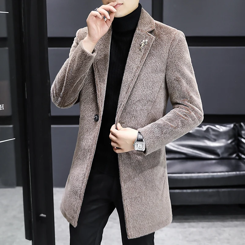 

Autumn Winter Woolen Coat Men's Mid-length Korean Slim-fit Casual Business Trench Windbreaker Men Social Streetwear Overcoat
