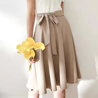 summer women elegant high waist chiffon skirt female casual a line midi skirts korean fashion lace up skirt femme faldas x246