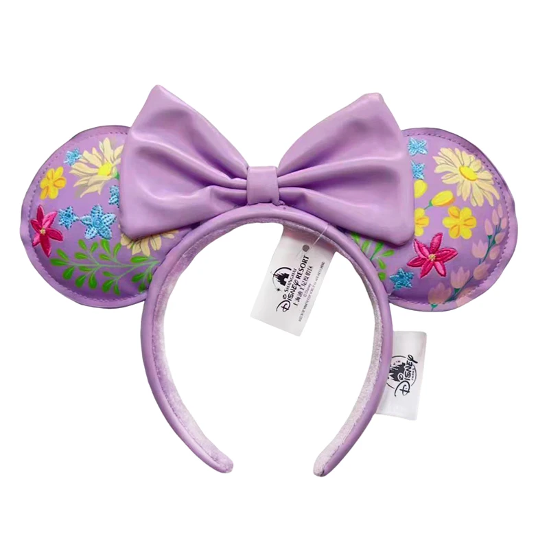 

2024 Disney Minnie Mouse Headband Purple PU Bow Christmas Hairband Cosplay Festival Party Adult/Kids Hair Accessory