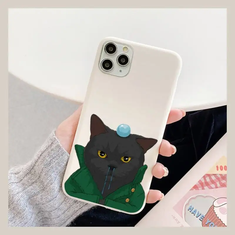 

Cute Cartoon Black Cat Phone Case for iPhone 11 12 13 Mini Pro Xs Max 8 7 6 6S Plus X XR Solid Candy Color Case