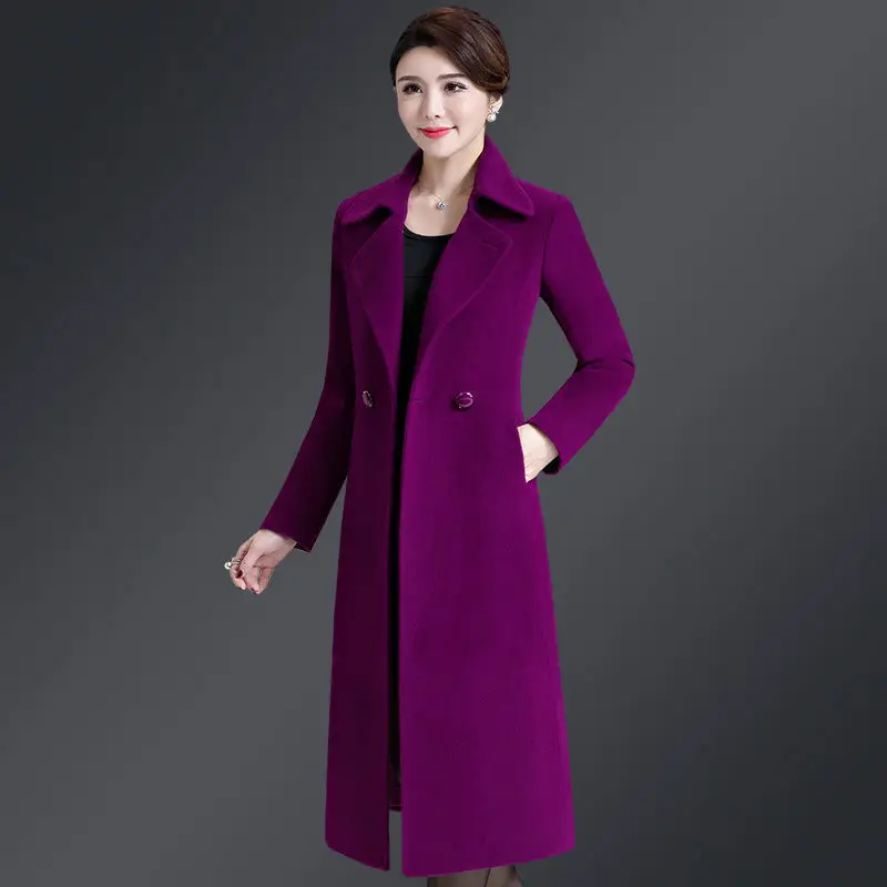 Women Wool Blend Coats Autumn Winter New Korean Slim Fit Long Woolen Coat Elegant Women Woolen Coat Abrigos Mujer Invierno E230