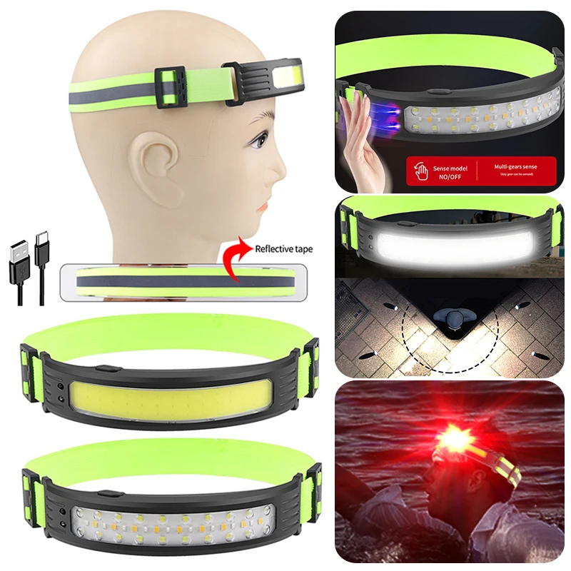 

Перезаряжаемая уличная фара с умным машущим датчиком, светоотражающая головная повязка для улицы, ночной рыбалки, велоспорта, пешего туризма
