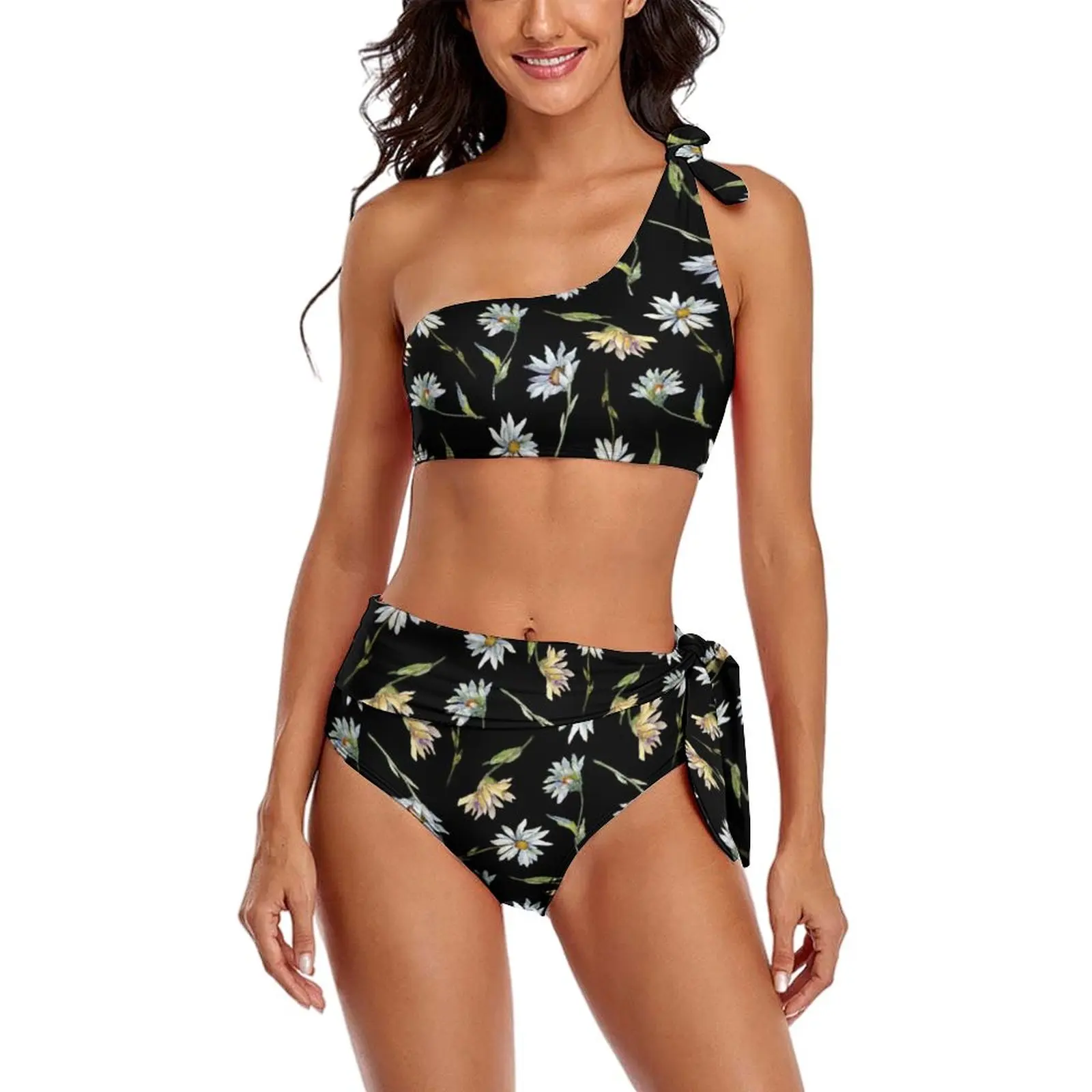 

Элегантный женский купальник-бикини с цветочным рисунком, привлекательный купальник на одно плечо, спортивный купальник из 2 предметов, пля...