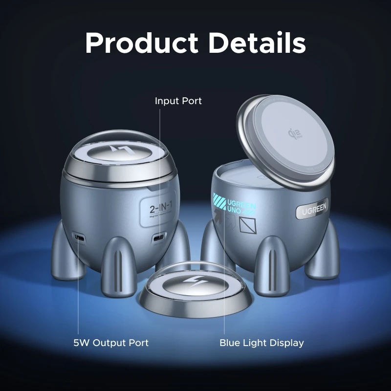 НОВЫЙ! UGREEN Magflow Qi2 25 Вт Беспроводное зарядное устройство 2 в 1 Инновационный стиль Rocket для iPhone 17 16 Pro Max Быстрая зарядка (art.: 3920d306aecc4) - 3920d306aecc4