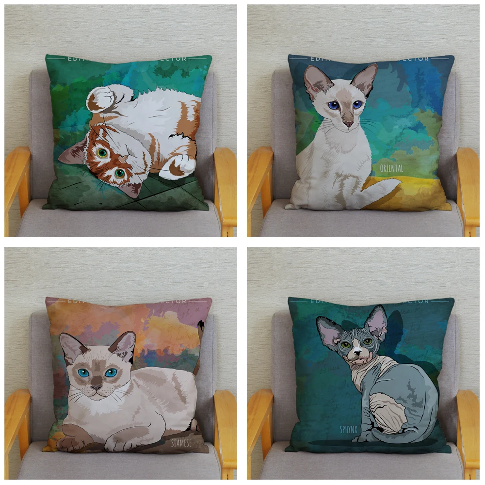 Красочная декоративная наволочка с милым мультяшным котом 45*45 см