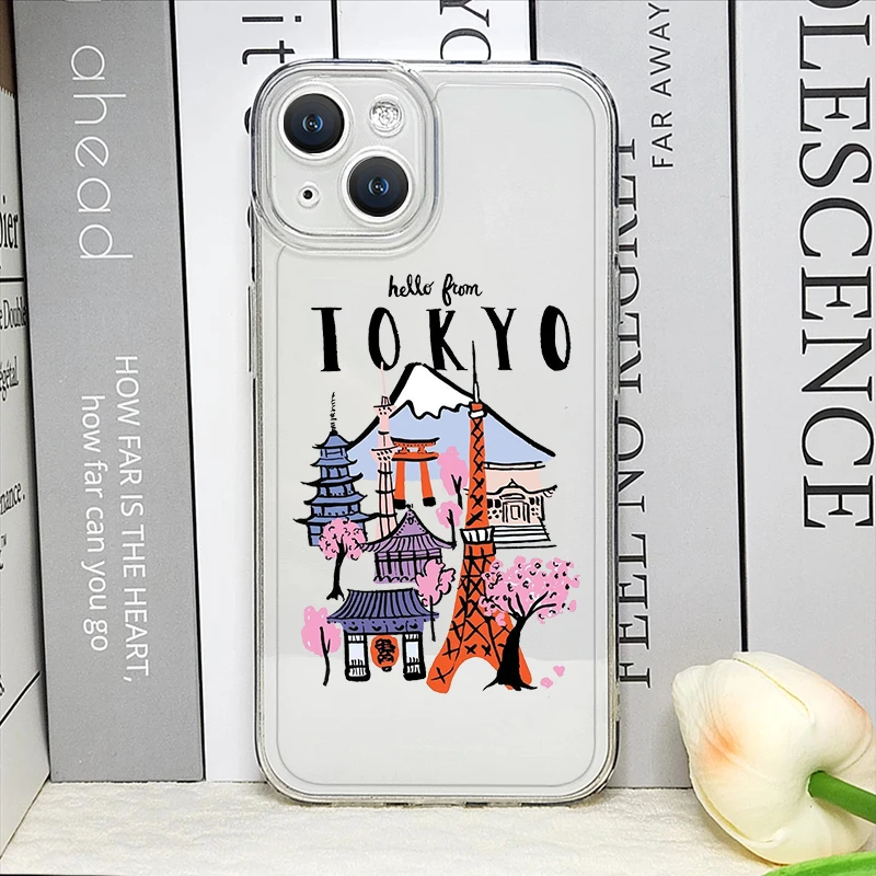 Фото Модный прозрачный чехол для телефона Korea Paris New York City для IPhone 15 16 11 12 13 14 Pro Max 7 8 16 Plus X XS XR, противоударный мягкий чехол №5