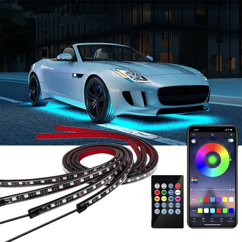 

2 PCS Car Chassis Lights APP Voice-activated Led Car Bottom Rhythm Lights RGB Remote Control Colorful Atmosphere Lights