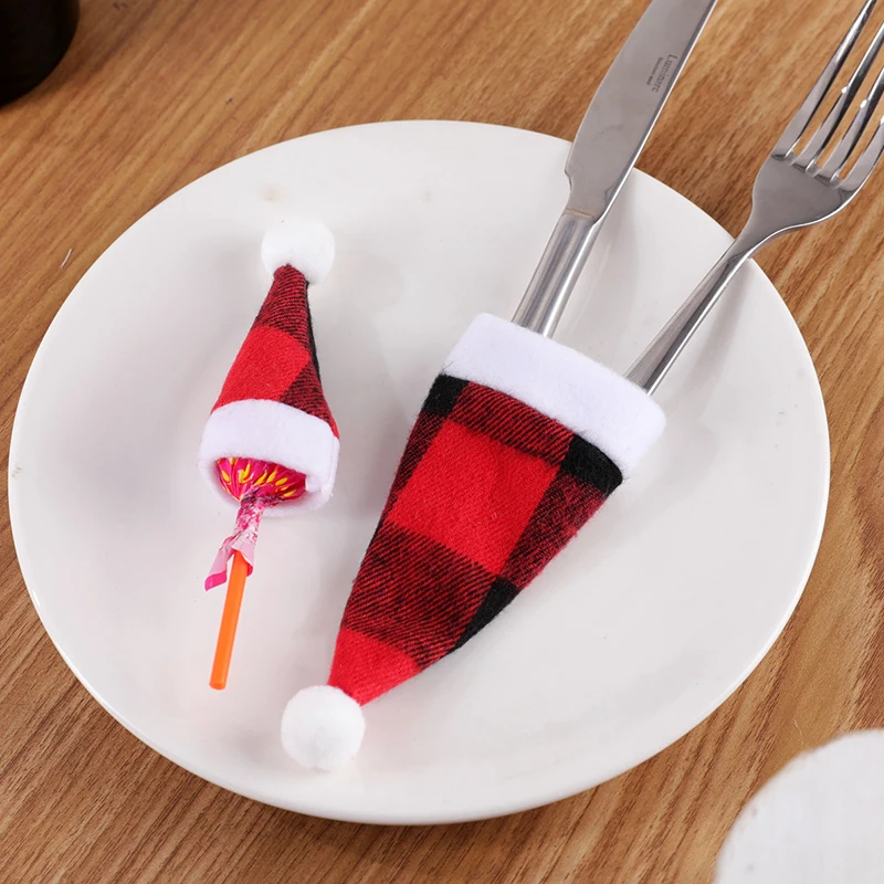 10 шт. Рождественская шляпа Санта-Клауса держатель для ножей вилки чехол столовых