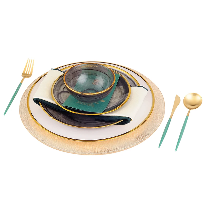 

Modern Luxury Plate Sets European Creative Round Glass Steak Dinner Plate Sets Restaurant Trays Decor Kitchen Plate Set DA60PZ