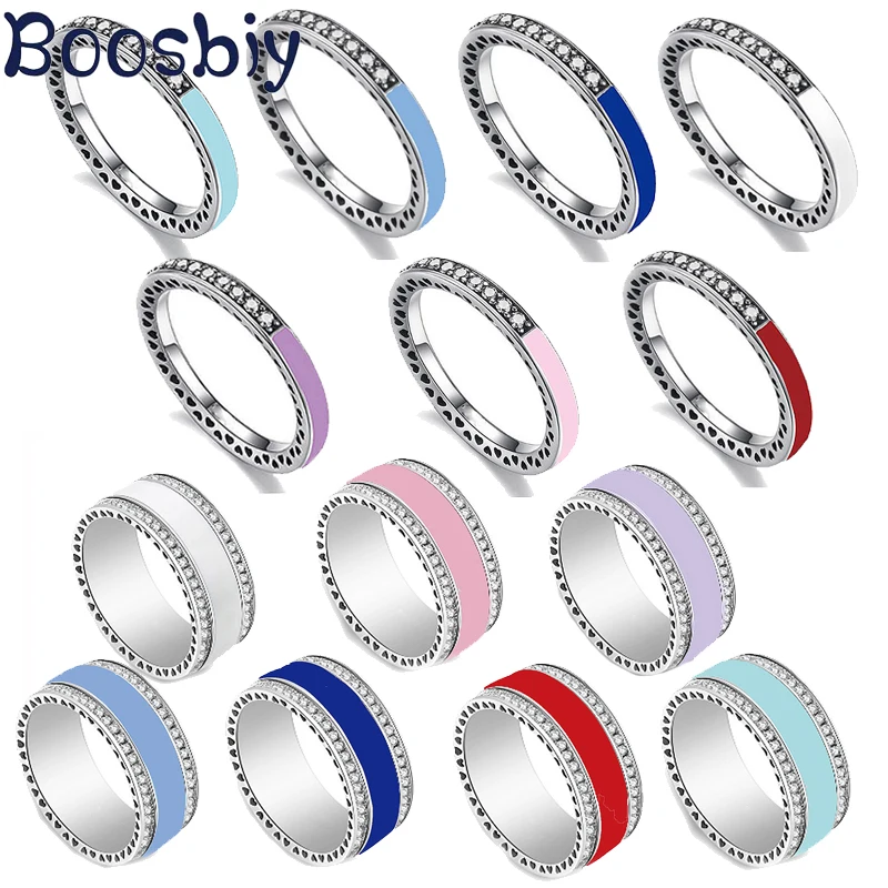 

Boosbiy High Quality Silver Plated 7 Colors Crystal Round Finger Ring For Women With CZ Luxury Fashion Brand Ring Jewelry Gift