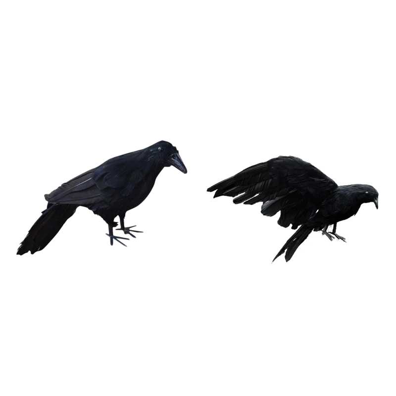 

2 Pcs Realistic New Black Raven Feathered Crow Halloween Fancy Dress Prop Accessory 30Cm & 25X40cm