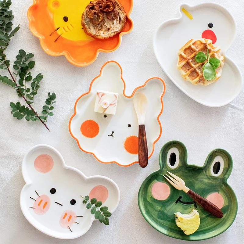 

Милая мультяшная подглазурная цветная животная керамическая тарелка для завтрака художественный поднос для рисования детская поднос для фруктового торта десертная тарелка