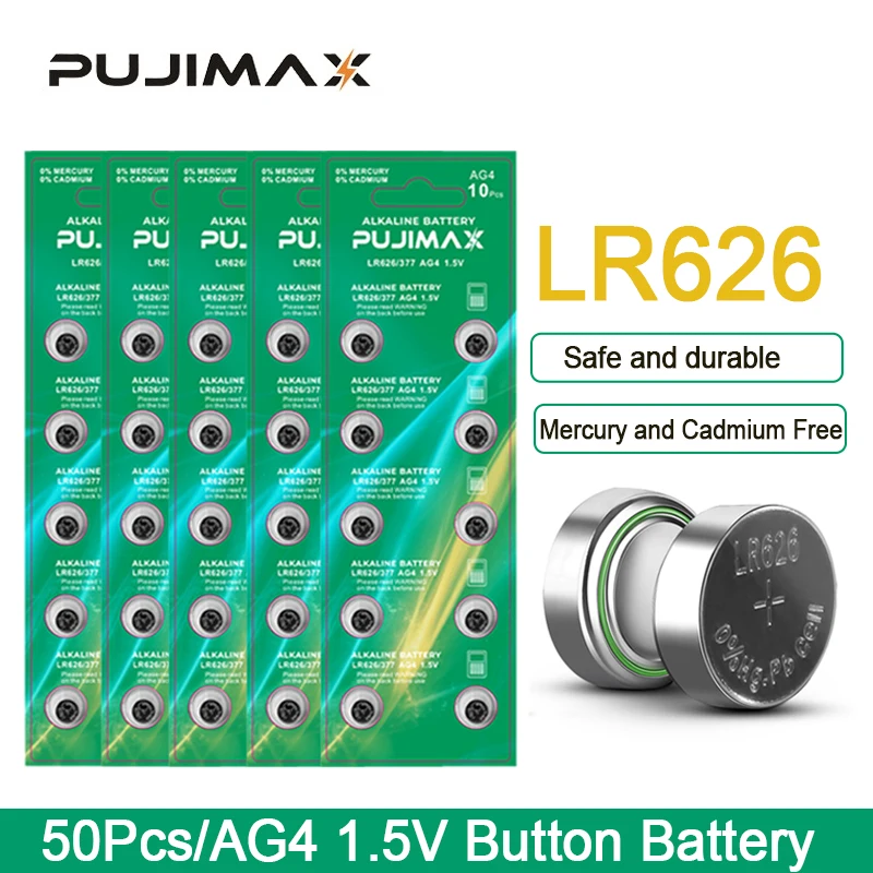 

PUJIMAX 50 шт./5 карт AG4/SR626SW/LR626/377/177 1,5 В щелочные кнопочные батарейки, часы, калькулятор, автомобильные игрушки, универсальные