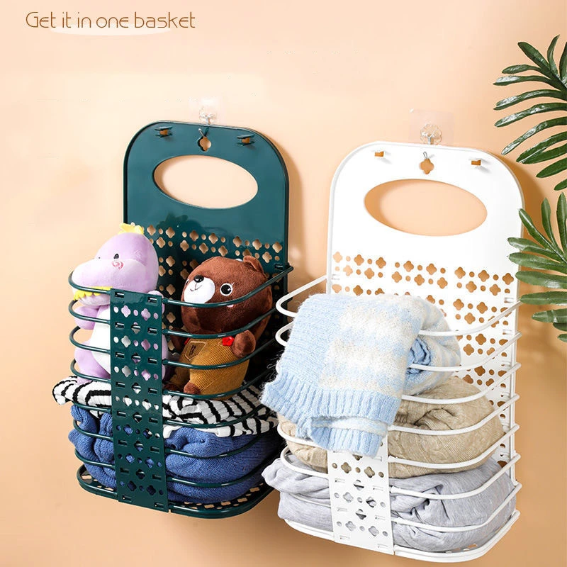 

Bathroom Folding Dirty Clothes Storage Basket Laundry Basket Household Wall Hanging Large Portable Punch-Free Put Clothes Bucket