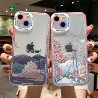 vintage landscape oil painting japanese style street scene clear phone cases for iphone x xr xs 7 8 plus 13 12 11 pro max covers