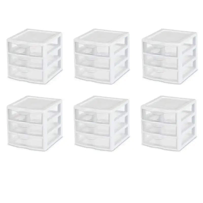 

3 Drawer Unit Plastic, White, Set of 6