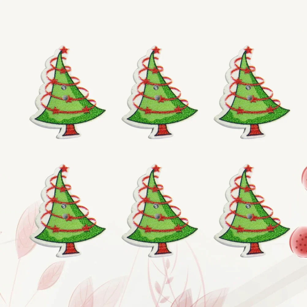 

100pcs Wooden Buttons Tree Shaped Painted Sewing Buttons Two-hole Buttons for DIY Craft Kniting